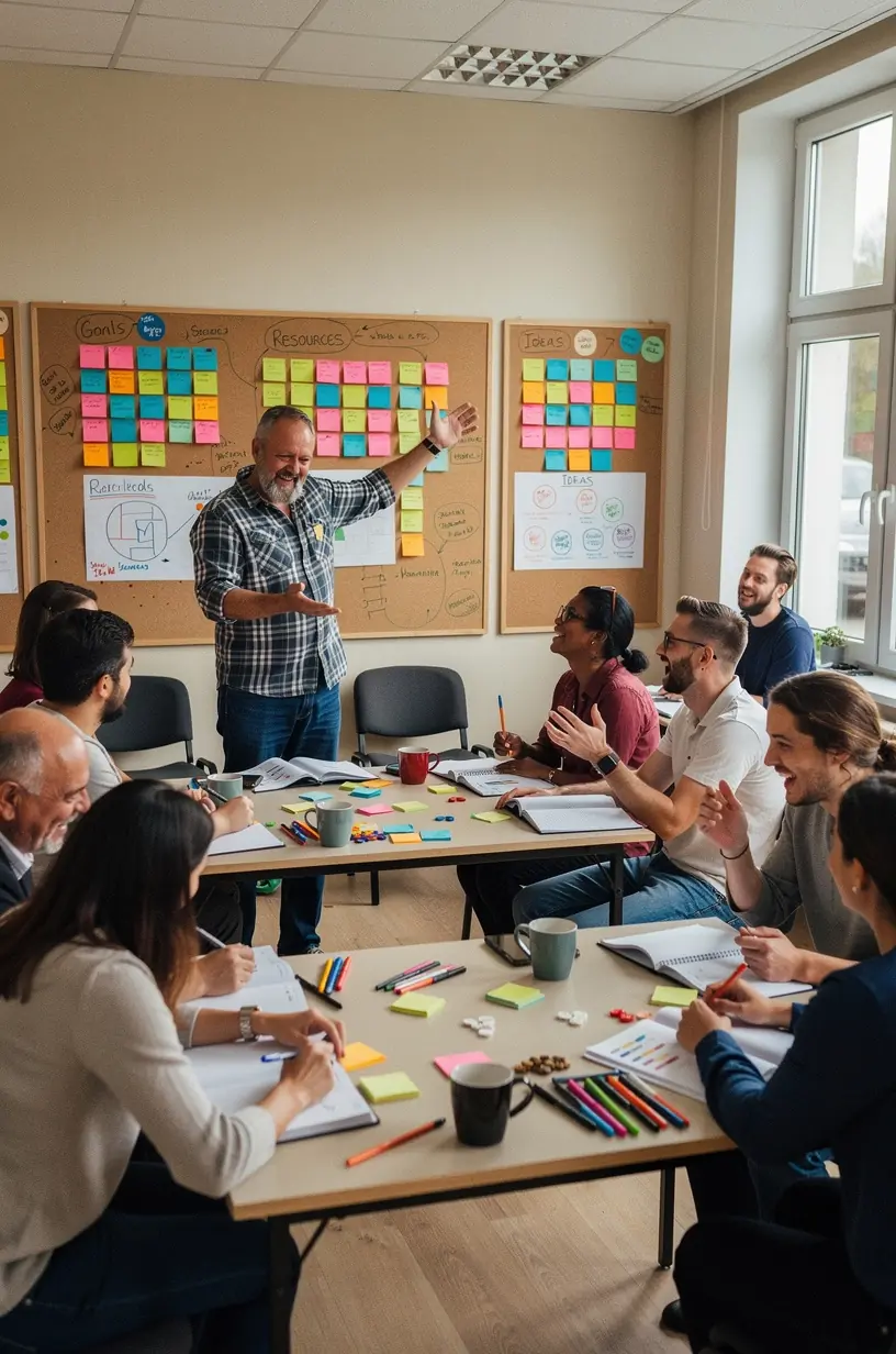 Tablica z planem strategicznym i notatkami dotyczącymi racjonalnego przydzielania zasobów.